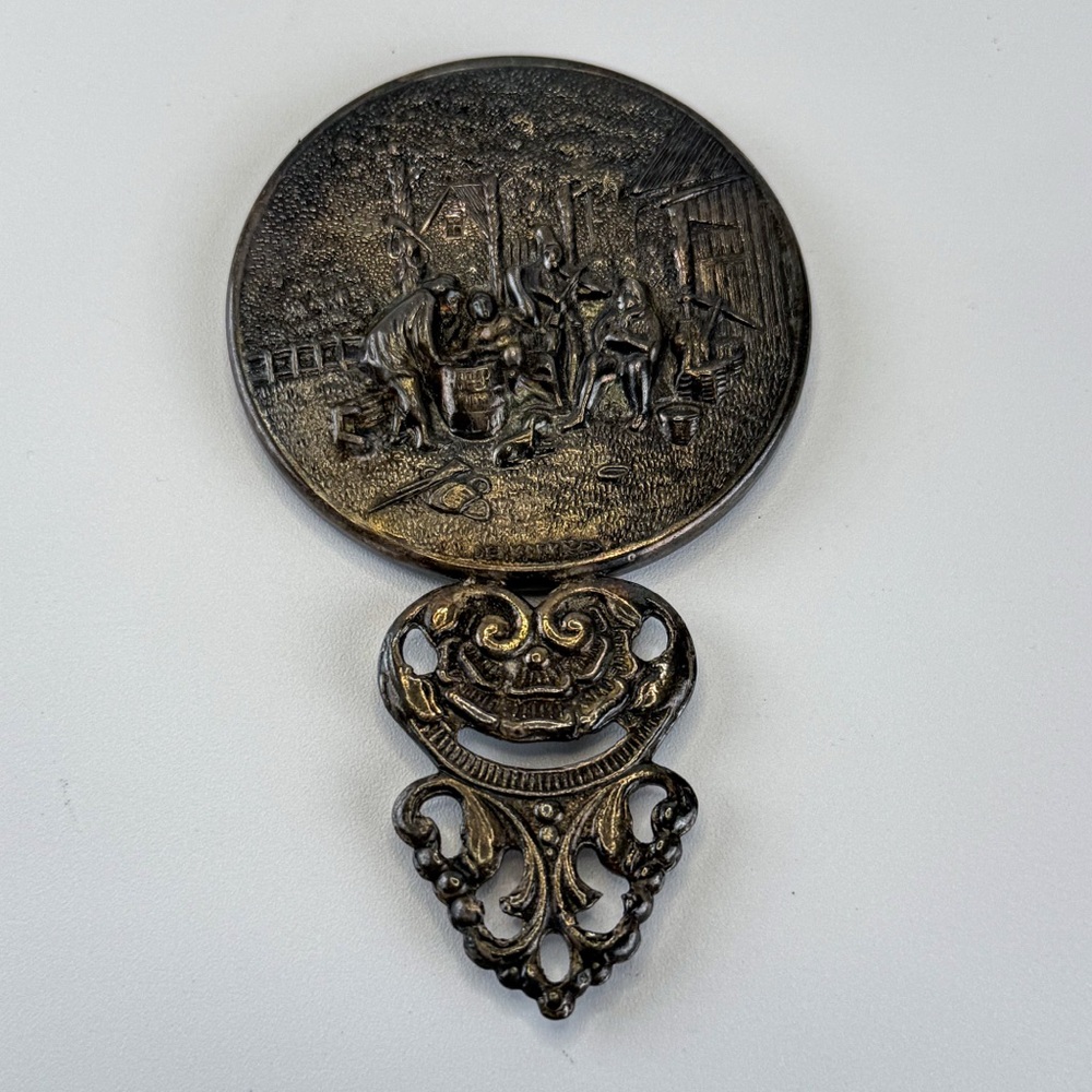 Antique Bronze Danish Mini Hand Mirror